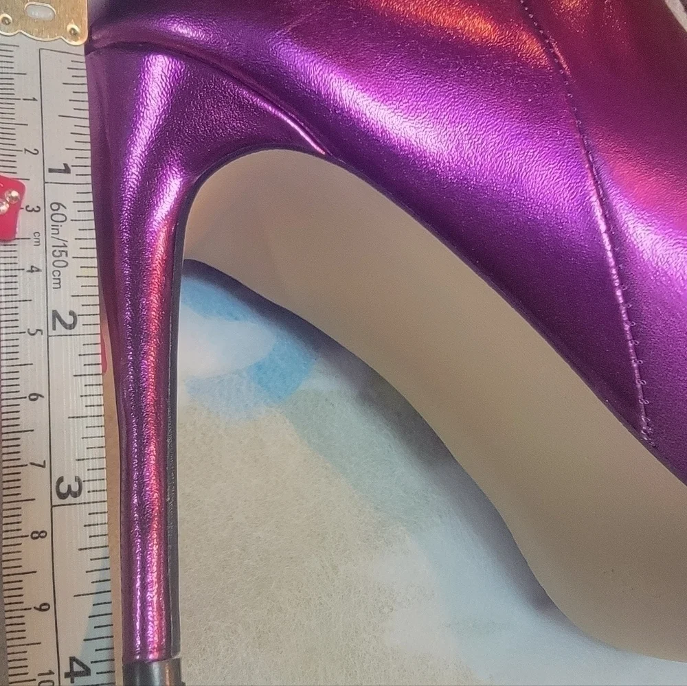 FSJ Classic Pointed Toe Stiletto High Heel Studded Ankle Boots Glossy Pull-On